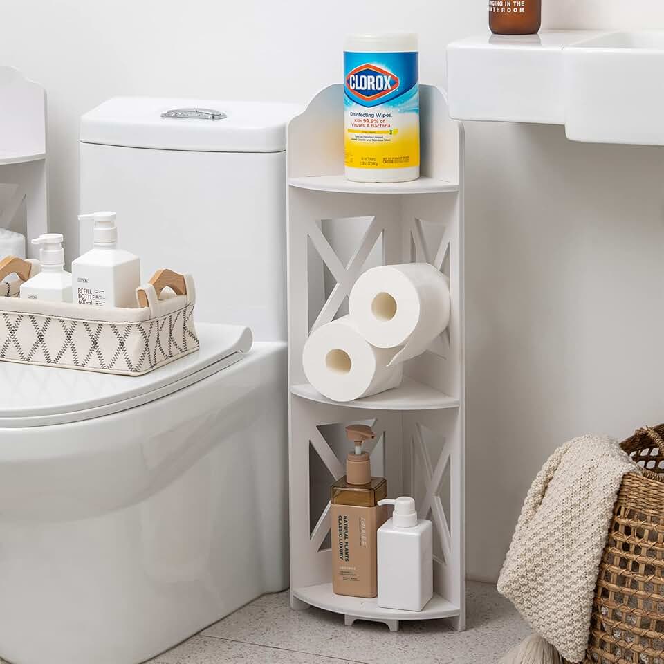 Bathroom Corner Shelves with Waterproof Toilet Paper Holder