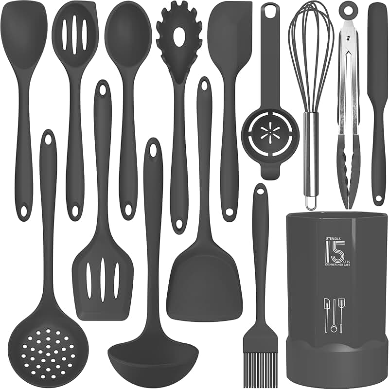 11-Piece Silicone Kitchen Utensil Set with Wooden Handles