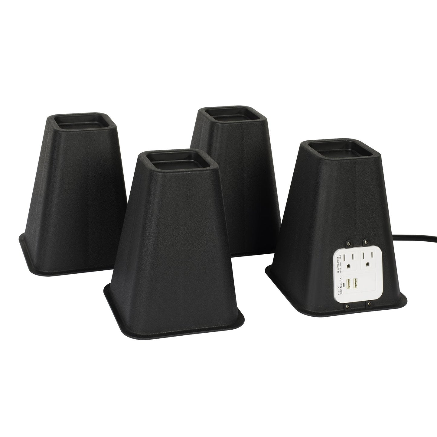 Homewares Bed Risers with USB Ports and Outlets  7.25 Inch Furniture Riser Bed Lifts, Heavy Duty Set of 4 Bed, Desk and Furniture Risers, Black.
