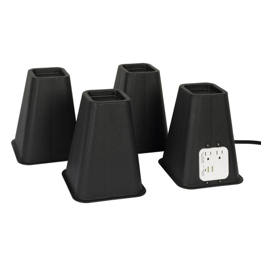 Homewares Bed Risers with USB Ports and Outlets  7.25 Inch Furniture Riser Bed Lifts, Heavy Duty Set of 4 Bed, Desk and Furniture Risers, Black.