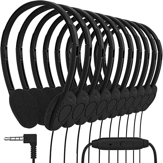 Bulk On Ear Student Headphones with Microphone, 20 Pack