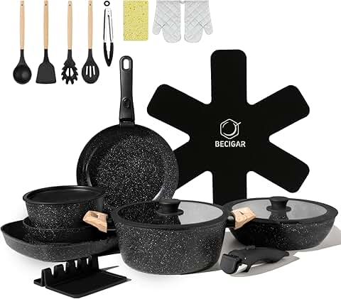 25-Piece Ceramic Nonstick Cookware Set with Removable Handles