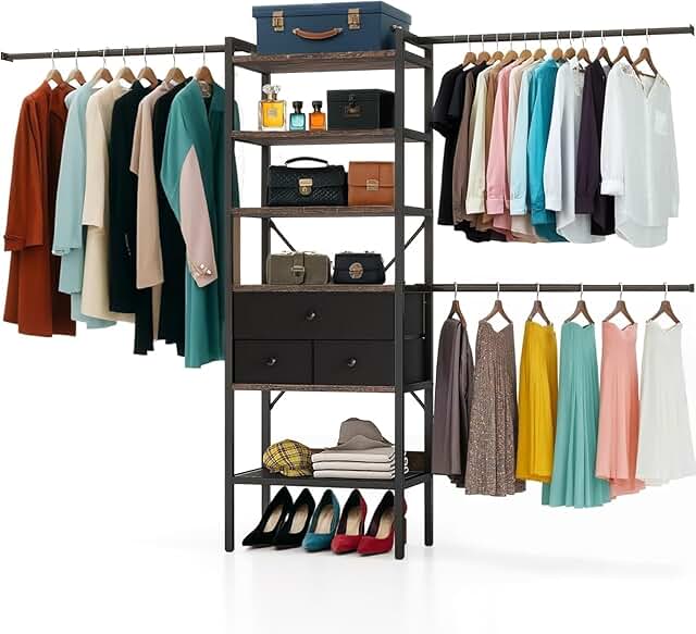 Adjustable Modular Closet System with Drawers and Rack