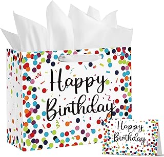 Large 13-inch Birthday Gift Paper Bag with Tissue and Card