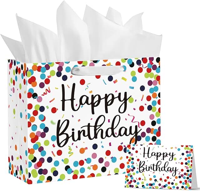 Large 13-inch Birthday Gift Paper Bag with Tissue and Card