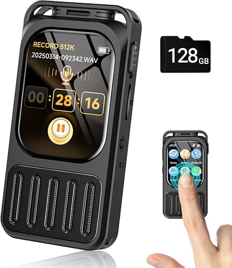 128GB Voice Recorder with Touchscreen and Bluetooth
