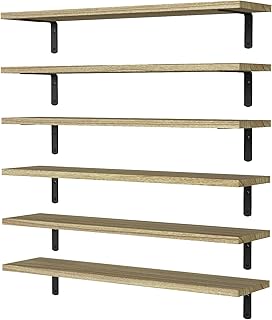 Set of 6 24-Inch Wooden Floating Shelves for Wall Decor