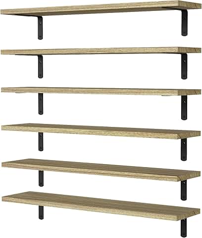 Set of 6 24-Inch Wooden Floating Shelves for Wall Decor