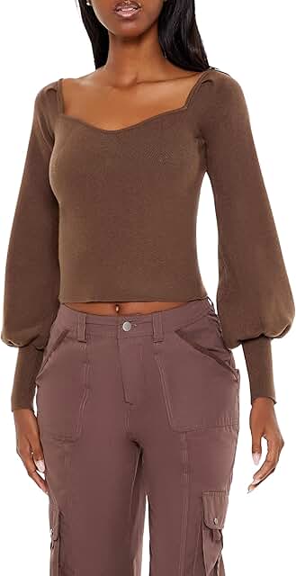 Women's Sleeve-Design Knit Crop Top