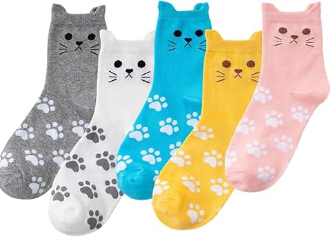 Five Pairs of Women's Cat Paw Socks