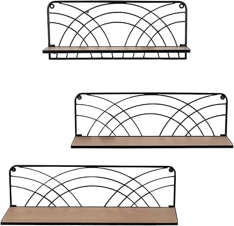 Set of 3 Natural and Black Wall Shelves