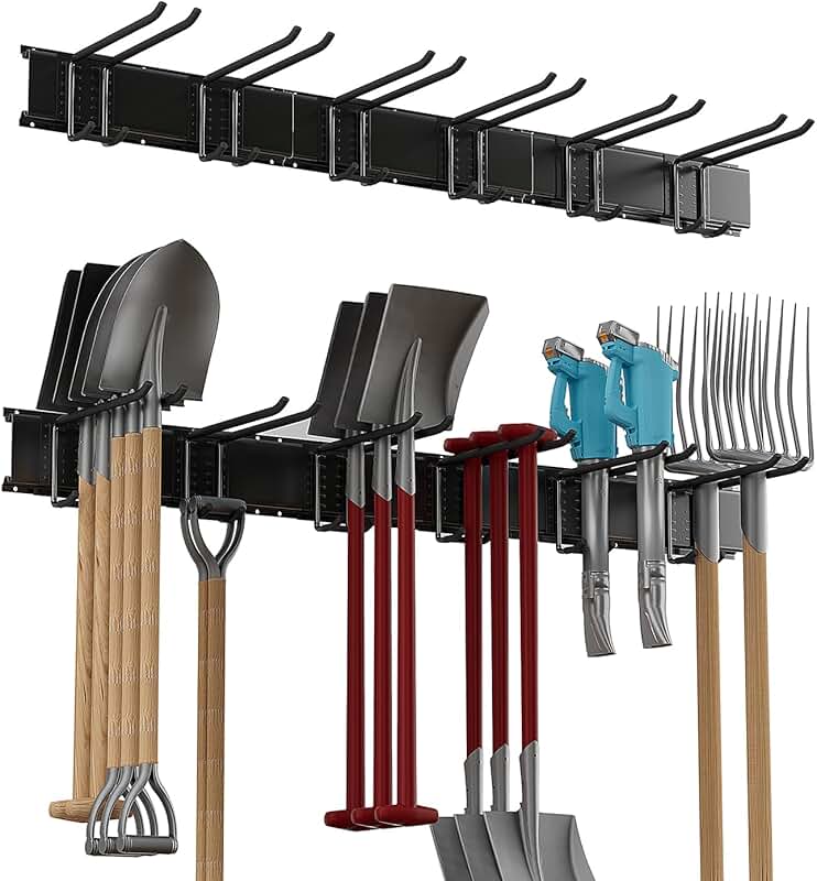 Heavy-Duty Garage Wall Tool Rack with 6 Hooks