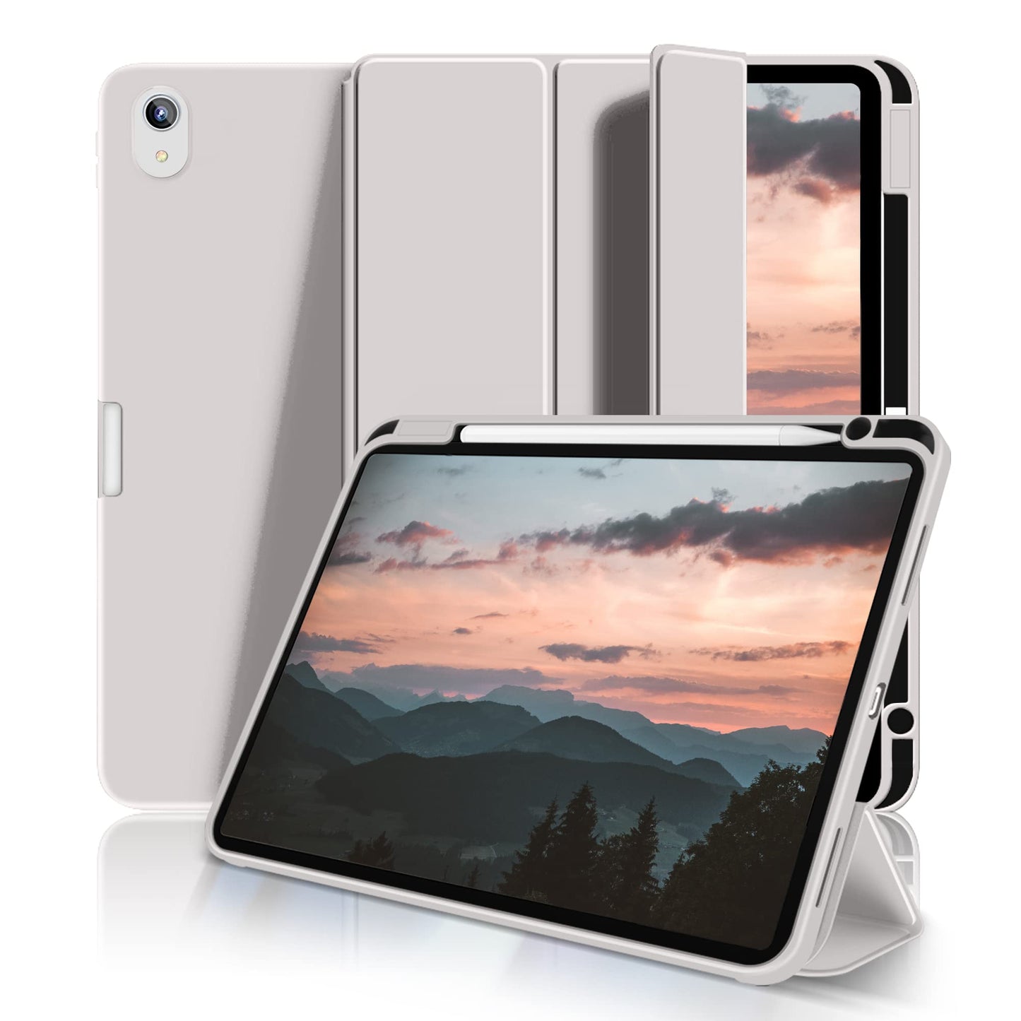 iPad Air 5th Generation 2022 / iPad Air 4th Generation 2020 10.9-inch Case with Pencil Holder, Slim Trifold Stand Case with Soft TPU Back Cover, Auto Sleep/Wake for iPad Air 5/4 Case, Gray
