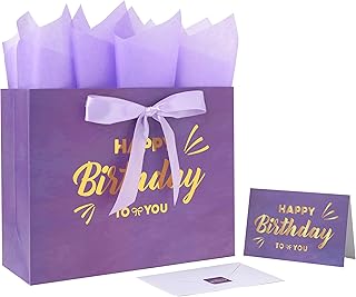 Large purple gift bag set with greeting card and tissue paper