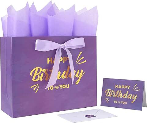 Large purple gift bag set with greeting card and tissue paper