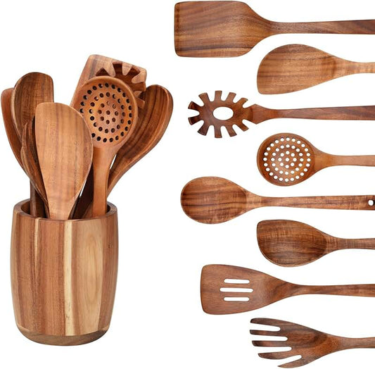 Silicone Cooking Utensil Set with Wood Handles, 4 Pieces