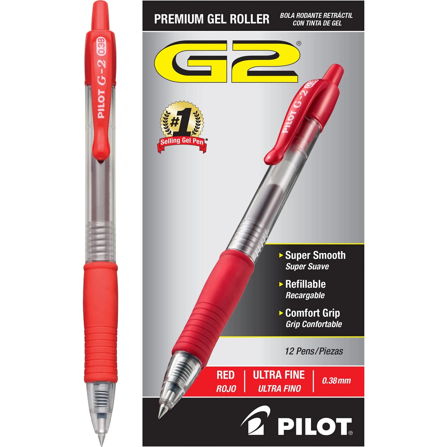 Red Gel Roller Pens, 0.38 mm, Pack of 12