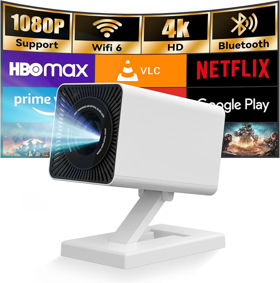 Portable WiFi and Bluetooth Projector with 1080P/4K Support