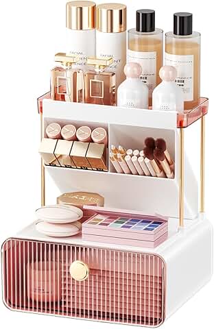Pink Makeup Organizer with Drawers and Shelves