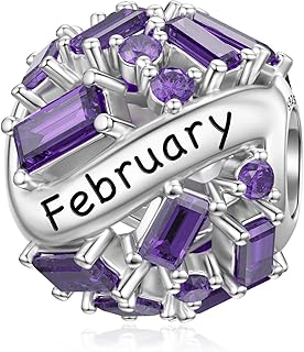 Birthstone Silver Charm for Bracelet, Jan-Dec Gift