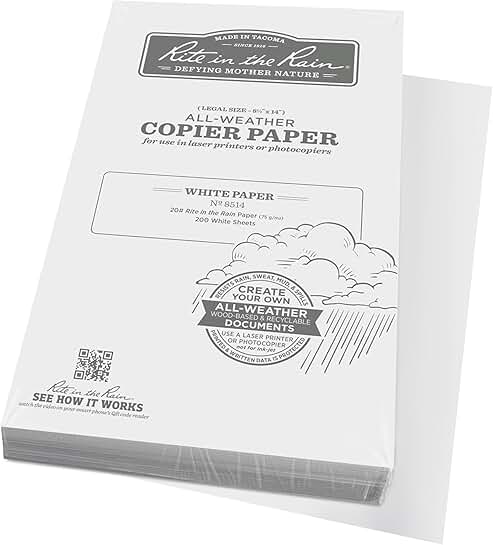 Weatherproof Copier Paper, 8.5" x 14", 20# White, 200 Sheets