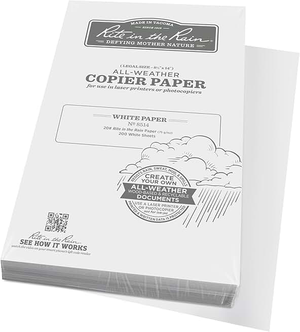 Weatherproof Copier Paper, 8.5" x 14", 20# White, 200 Sheets