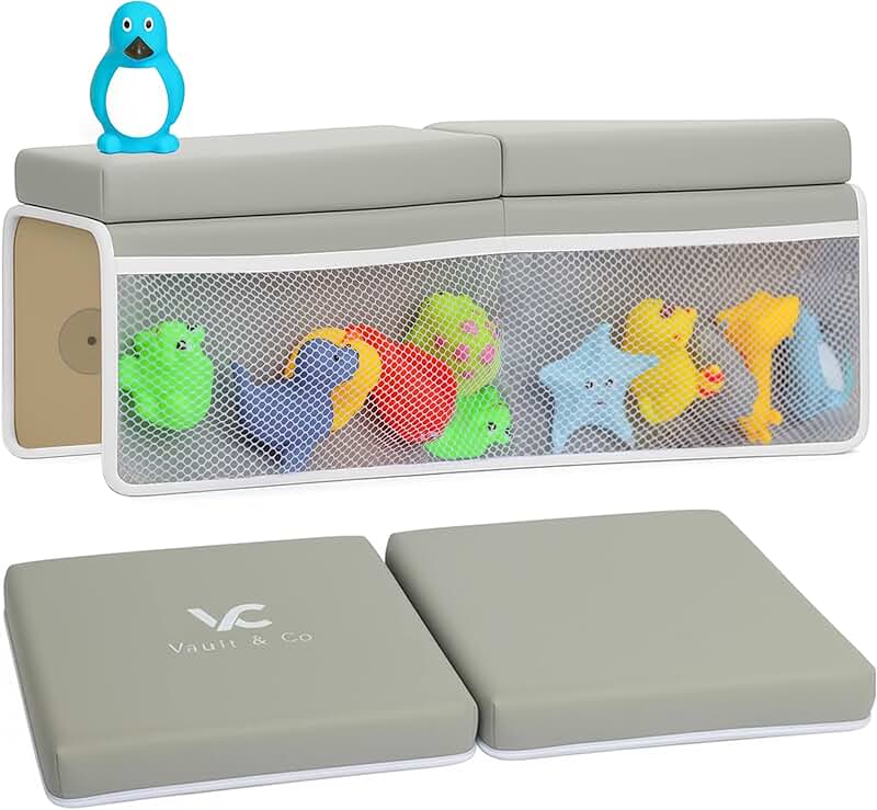 Extra Thick Bath Kneeler and Elbow Rest Pad with Storage and Toys