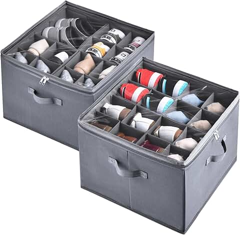 Two Shoe Storage Bins with Adjustable Dividers