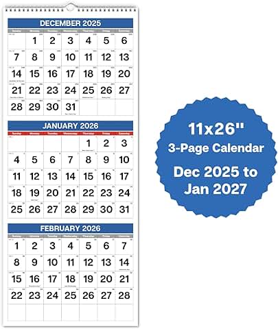 Large 2026 Wall Calendar with Big Grid Numbers