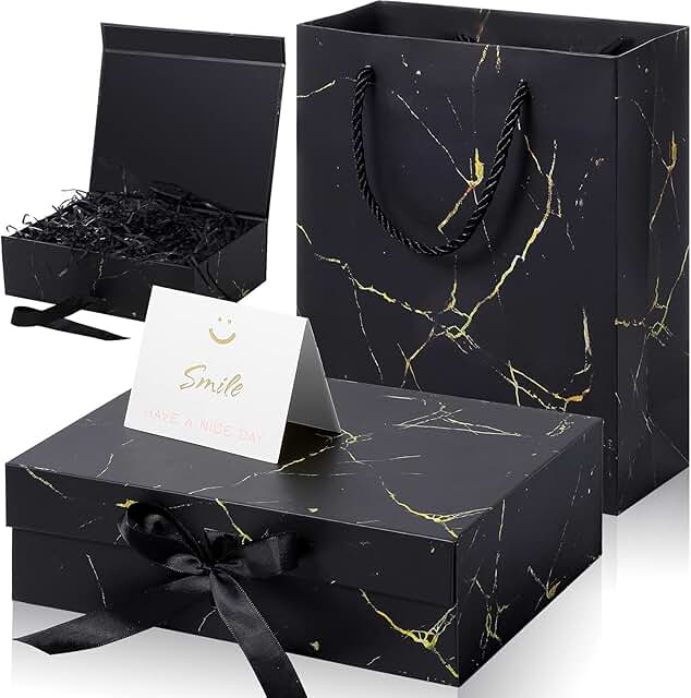 Gift Box with Lid, Ribbon, Card, and Tissue Paper