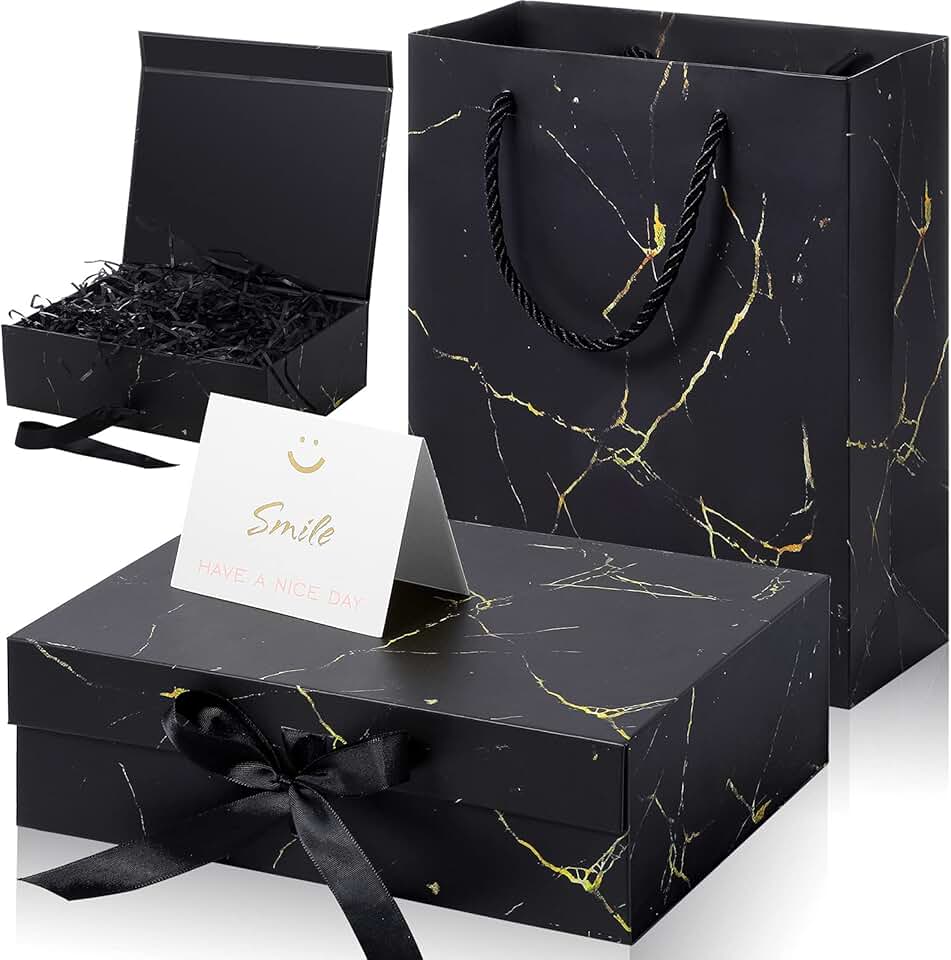 Gift Box with Lid, Ribbon, Card, and Tissue Paper