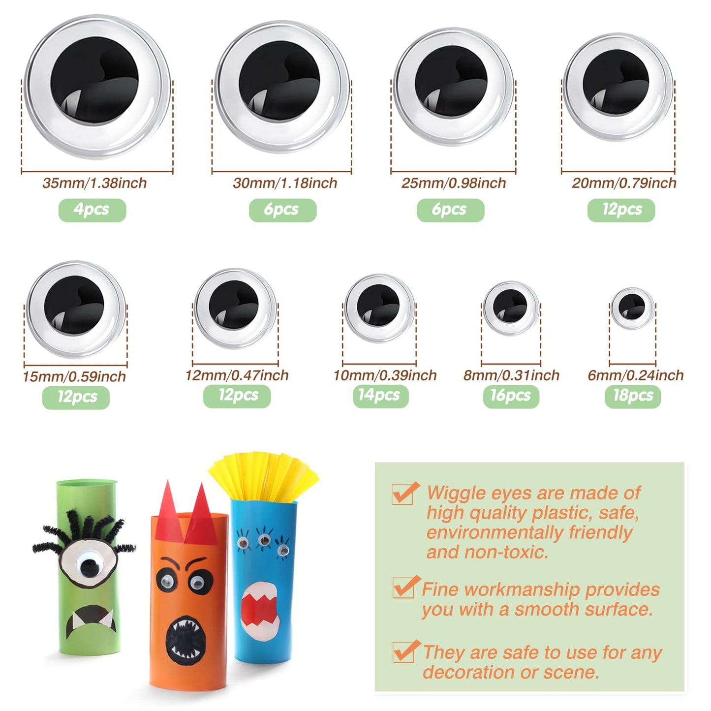 100pcs Self-Adhesive White Googly Wiggle Stickers