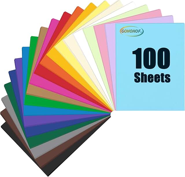 100 Sheets of 8.5 x 11 Colored Cardstock Paper