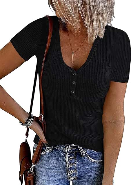 Women’s Summer Ribbed Knit T-Shirt Top