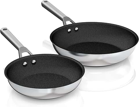 Non-Stick Stainless Steel Fry Pan Set, 8 & 10 Inch