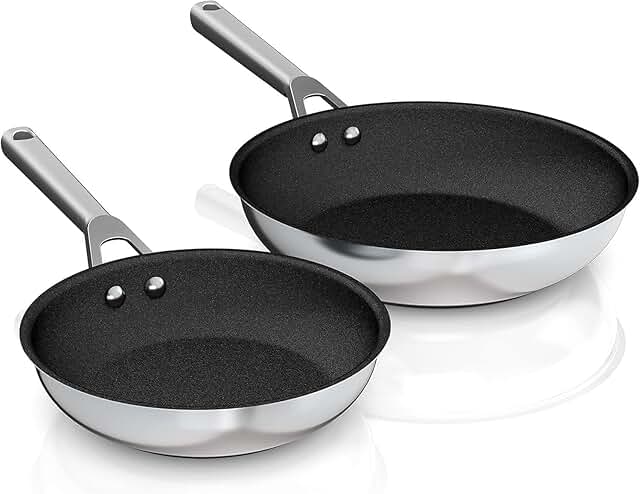 Non-Stick Stainless Steel Fry Pan Set, 8 & 10 Inch