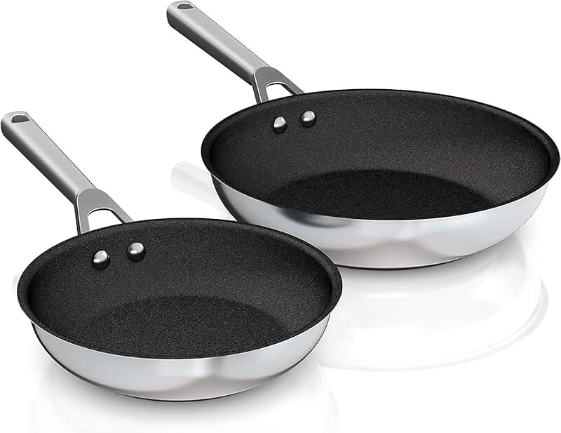 Non-Stick Stainless Steel Fry Pan Set, 8 & 10 Inch