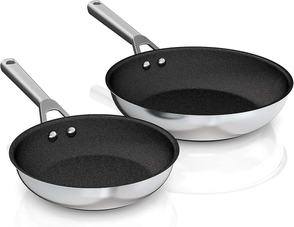 Non-Stick Stainless Steel Fry Pan Set, 8 & 10 Inch
