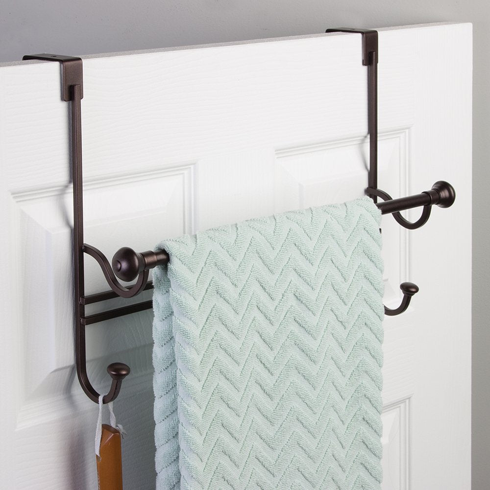 York Over the Bathroom Shower Door Bath Towel Bar with Hooks  Bronze
