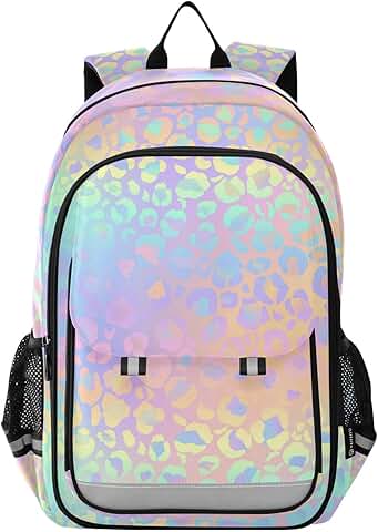 Pink Leopard Rainbow Gradient School Backpack