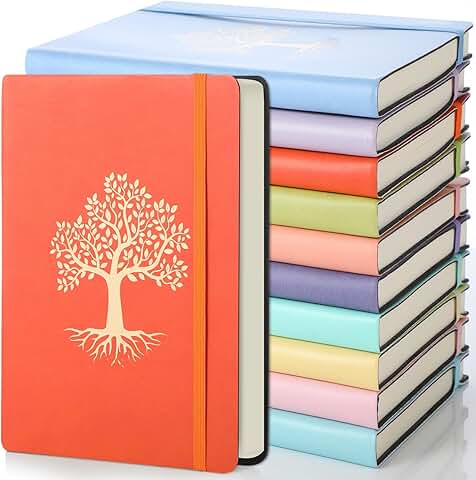 Set of 10 A5 Leather Hardcover Journals with 200 Pages