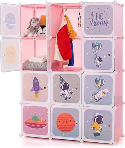 Children's Wardrobe with 12 Cubes and Hanging Sections