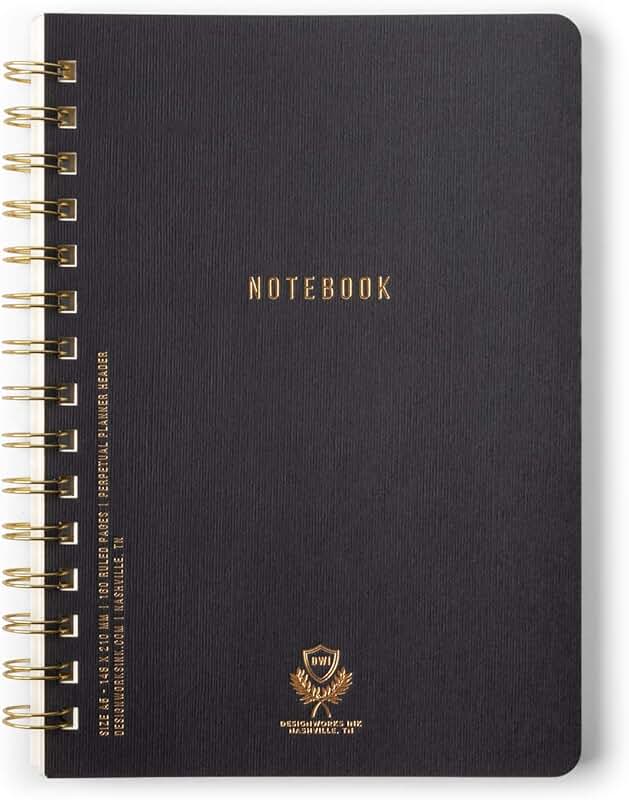 Black Textured Spiral Notebook with 160 Lined Pages