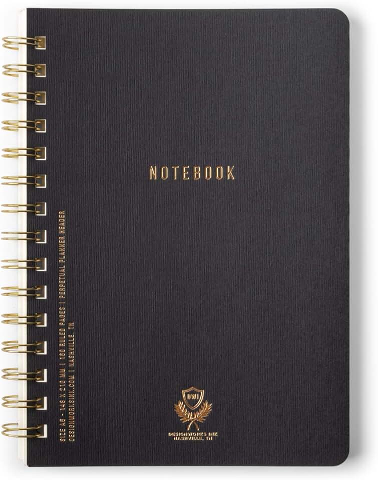 Black Textured Spiral Notebook with 160 Lined Pages