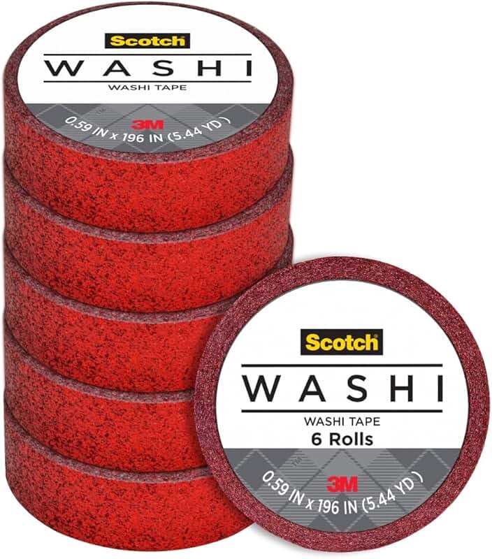 Red glitter washi tape, 6 rolls, .59 in x 196 in