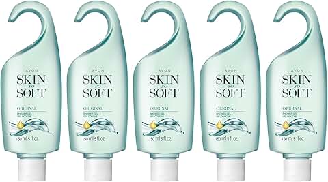 Five bottles of Skin So Soft Original Shower Gel with Jojoba Oil