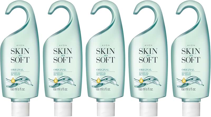 Five bottles of Skin So Soft Original Shower Gel with Jojoba Oil