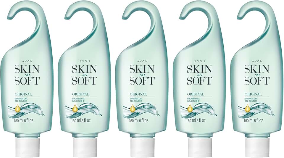 Five bottles of Skin So Soft Original Shower Gel with Jojoba Oil