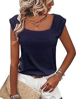 Women's Summer Square Neck Sleeveless Tank Top in Navy Blue