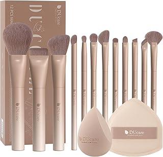 12-Piece Coffee Makeup Brush Set with Sponges